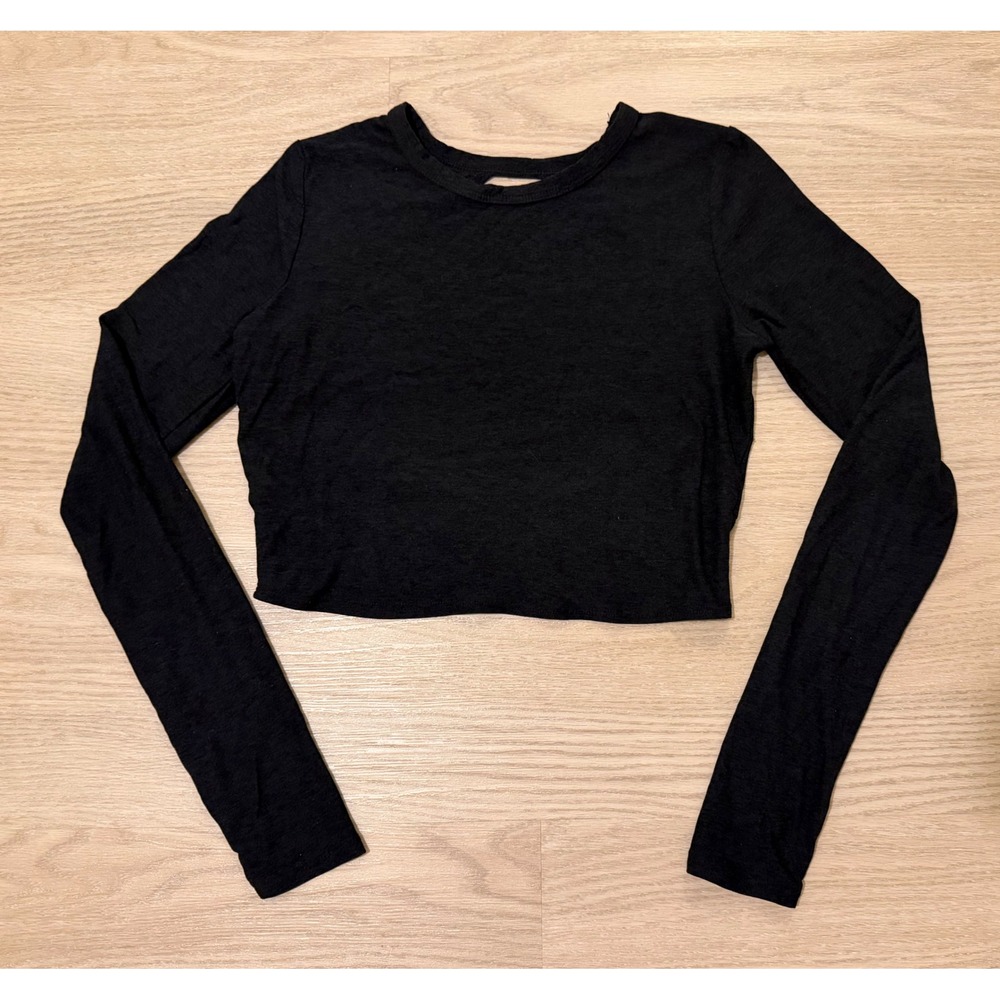 Beyond Yoga Featherweight Sunrise Crop Pullover Women Black Open Back Athleisure